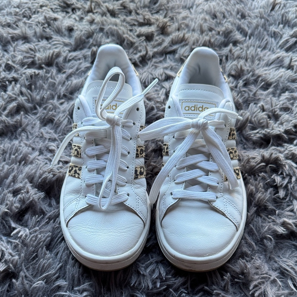 Adidas White Sneakers with Animal Print Details